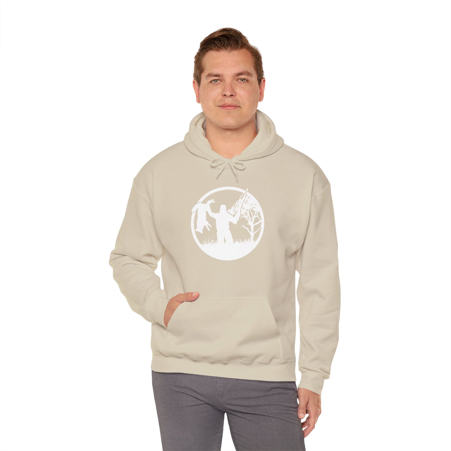 Coyote Hunter Holding Coyote White Circle Hooded Sweatshirt