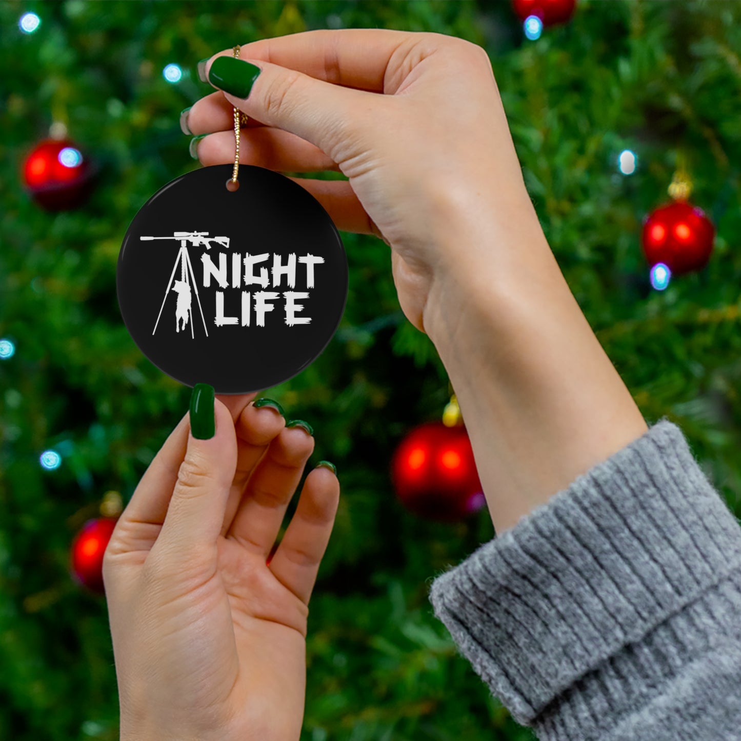 Night Life Coyote Hunting Ceramic Christmas Ornament