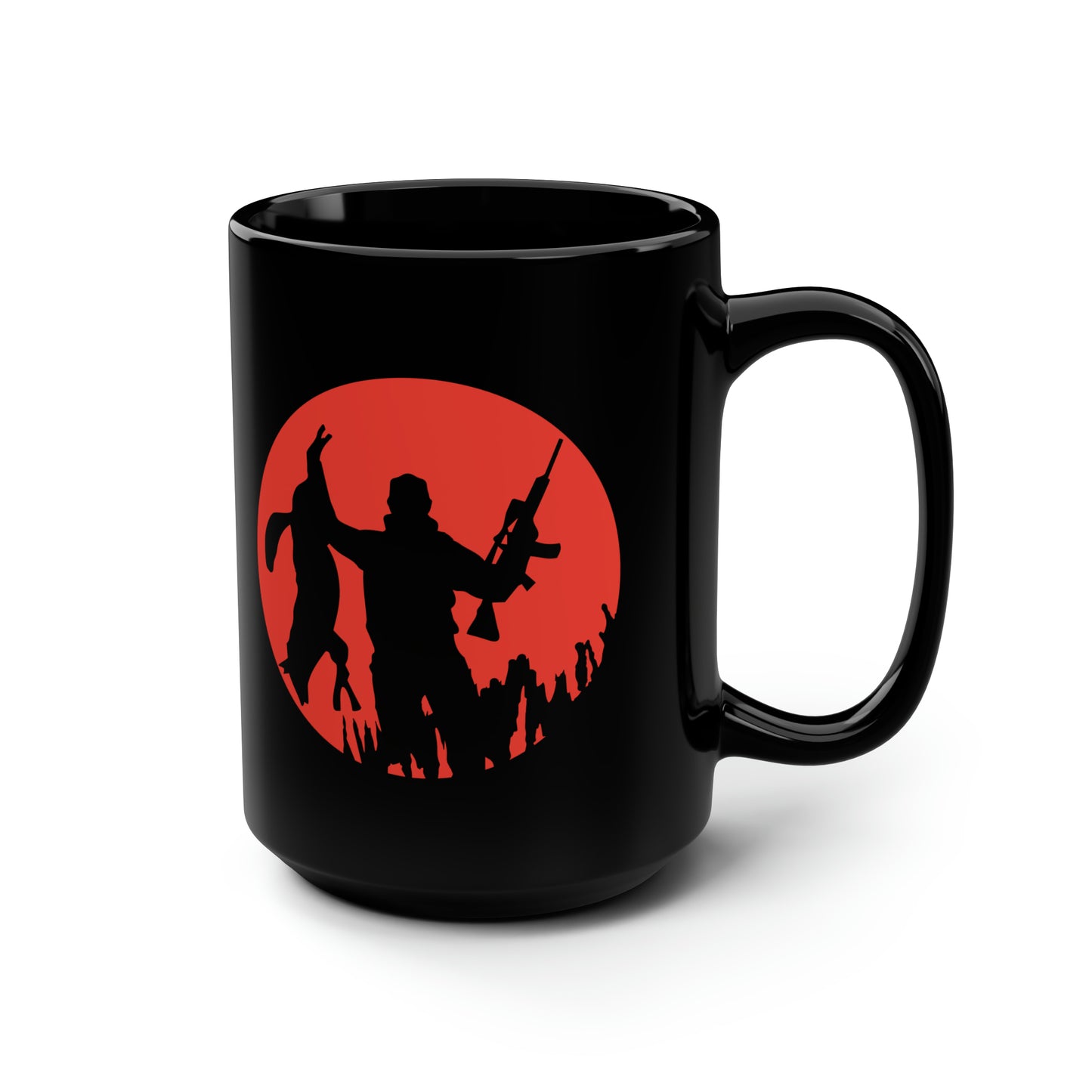 Coyote Hunter Holding Coyote Red Circle Mug, 15oz