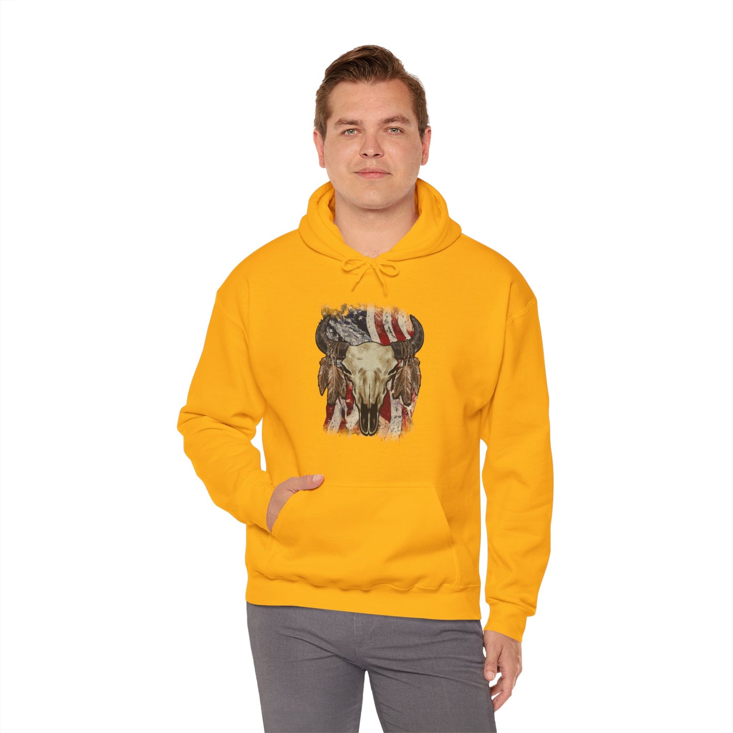 Bison Head American Flag Hooded Sweatshirt