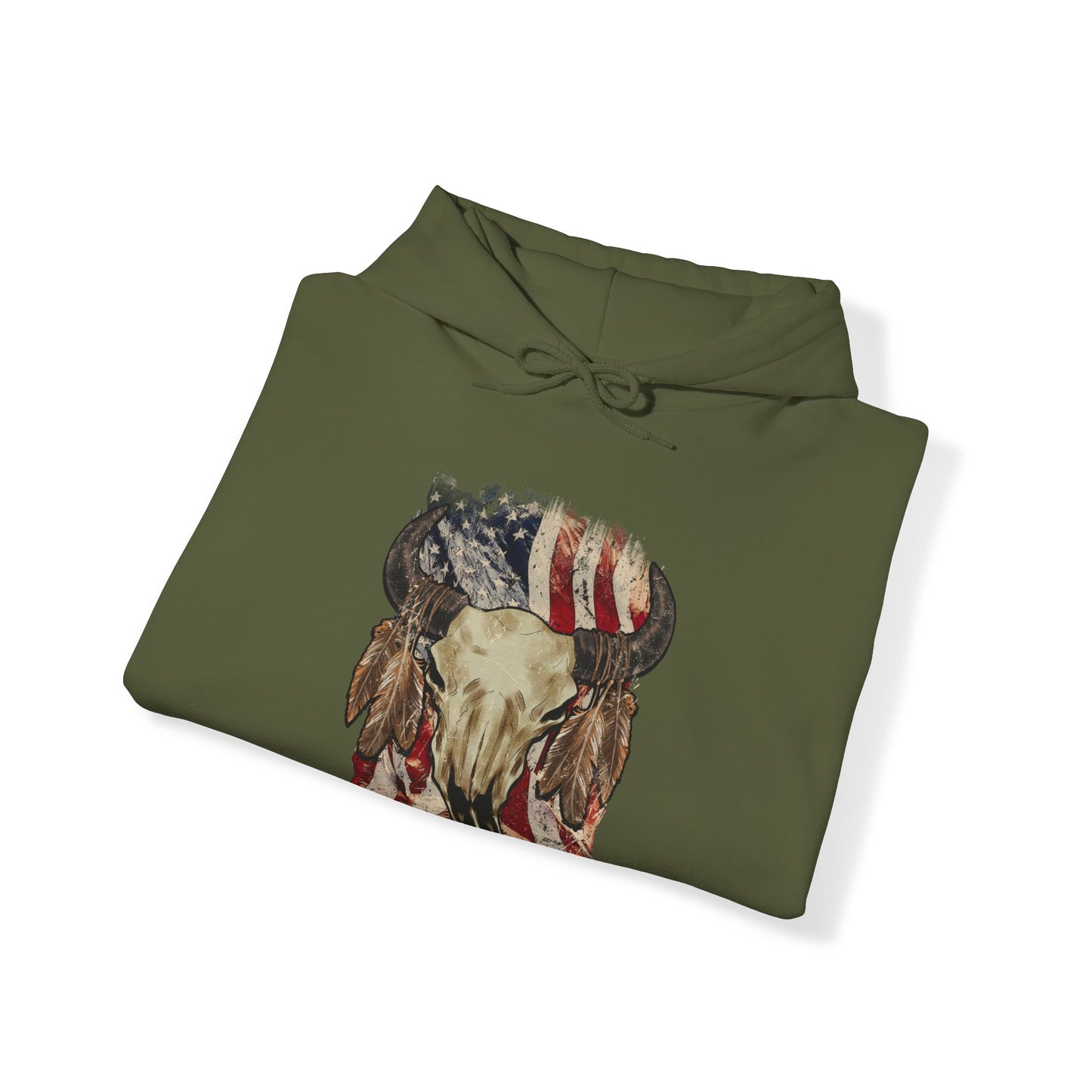 Bison Head American Flag Hooded Sweatshirt