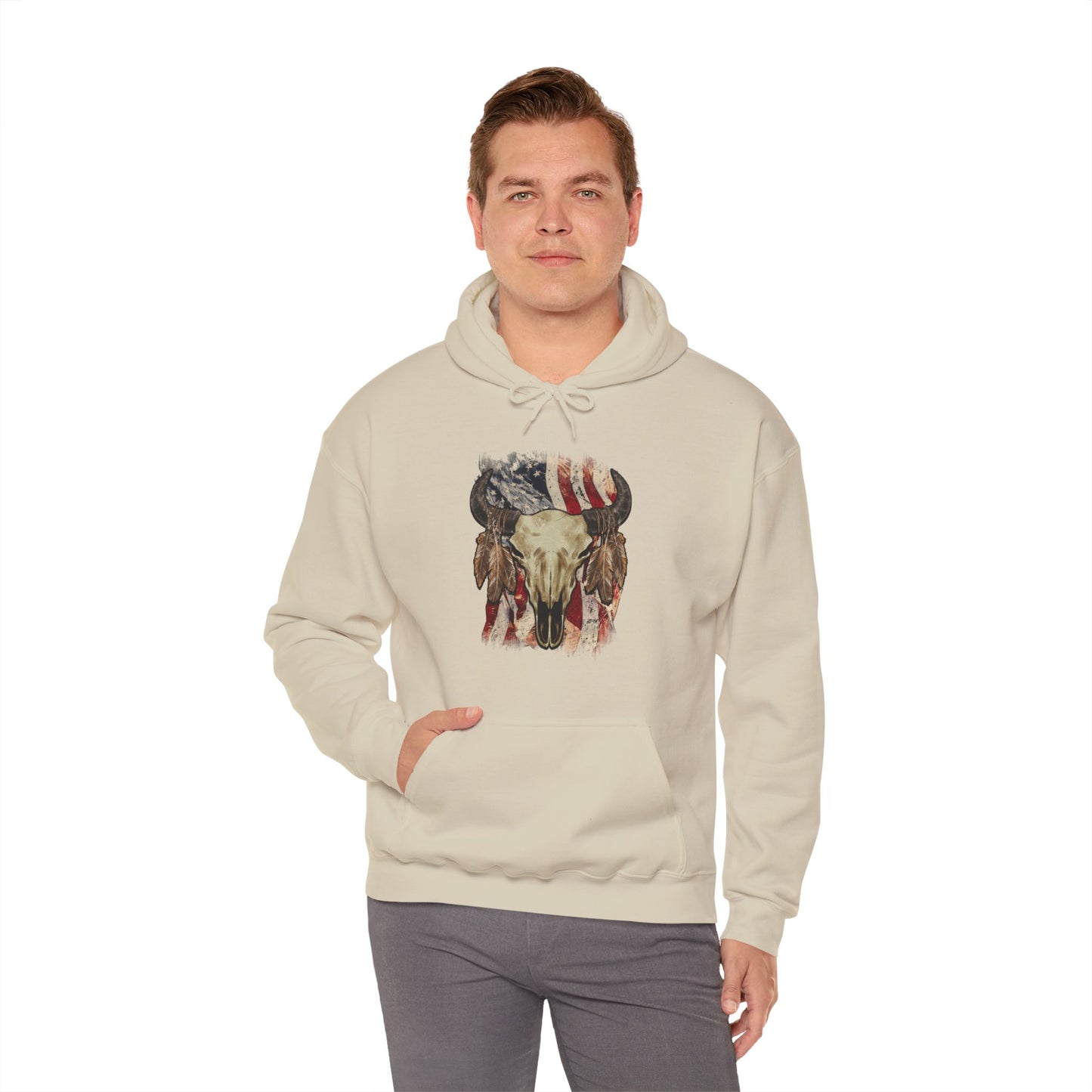 Bison Head American Flag Hooded Sweatshirt