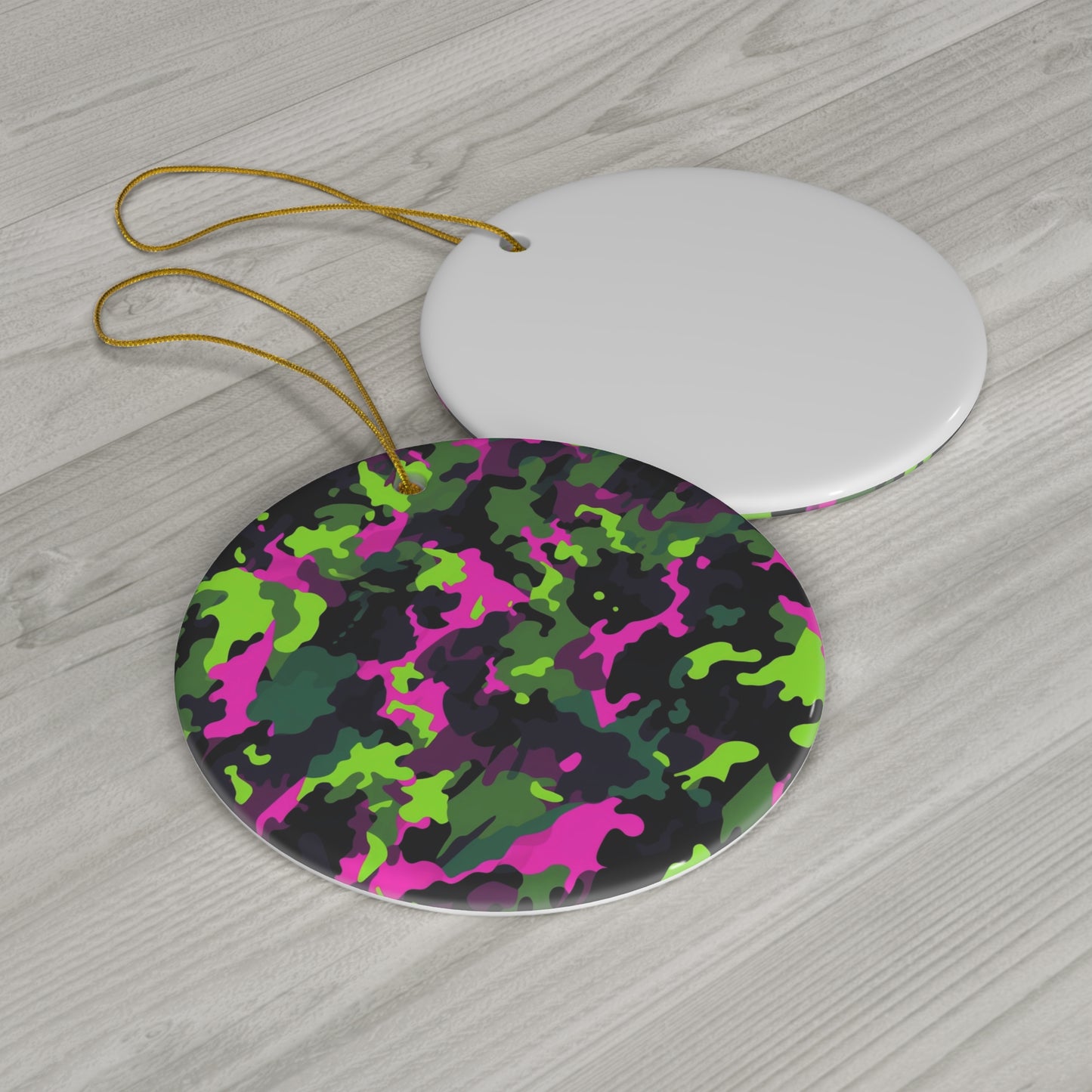 Neon Camo Ceramic Christmas Ornament