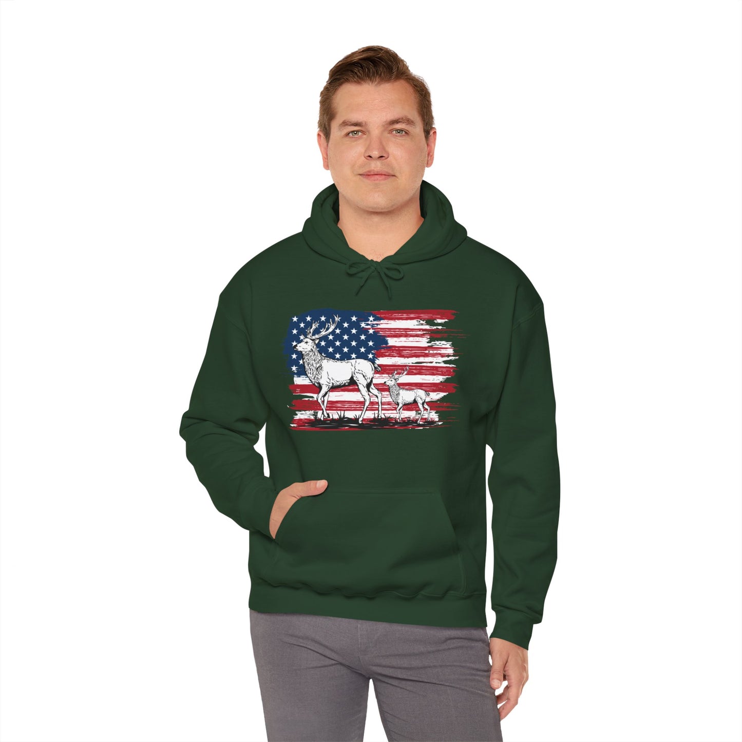 Elk American Flag Hooded Sweatshirt