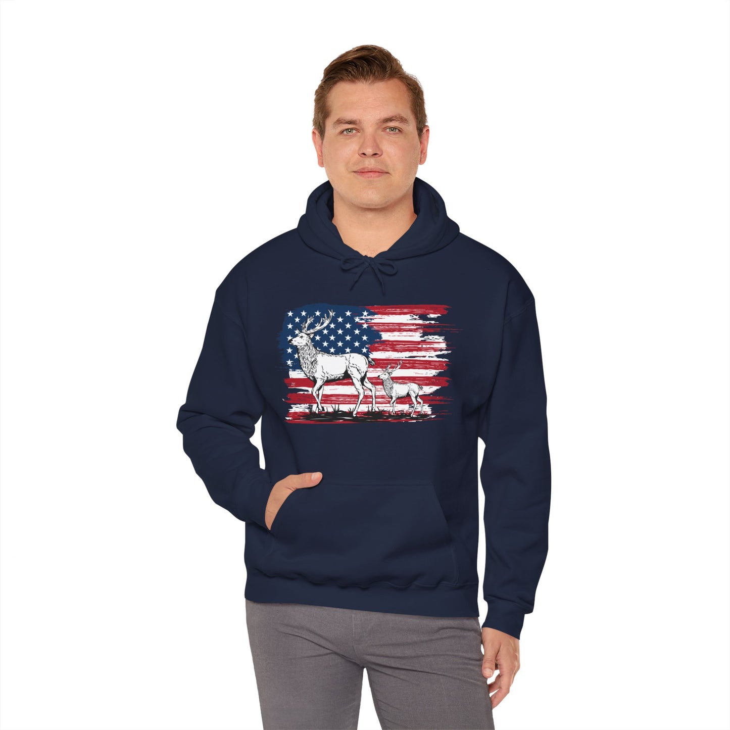 Elk American Flag Hooded Sweatshirt