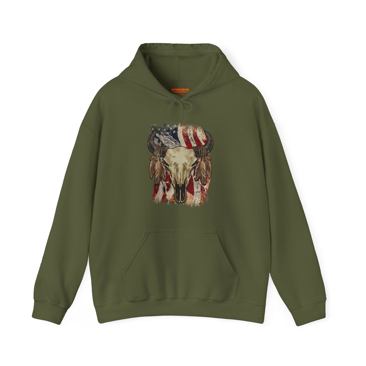 Bison Head American Flag Hooded Sweatshirt