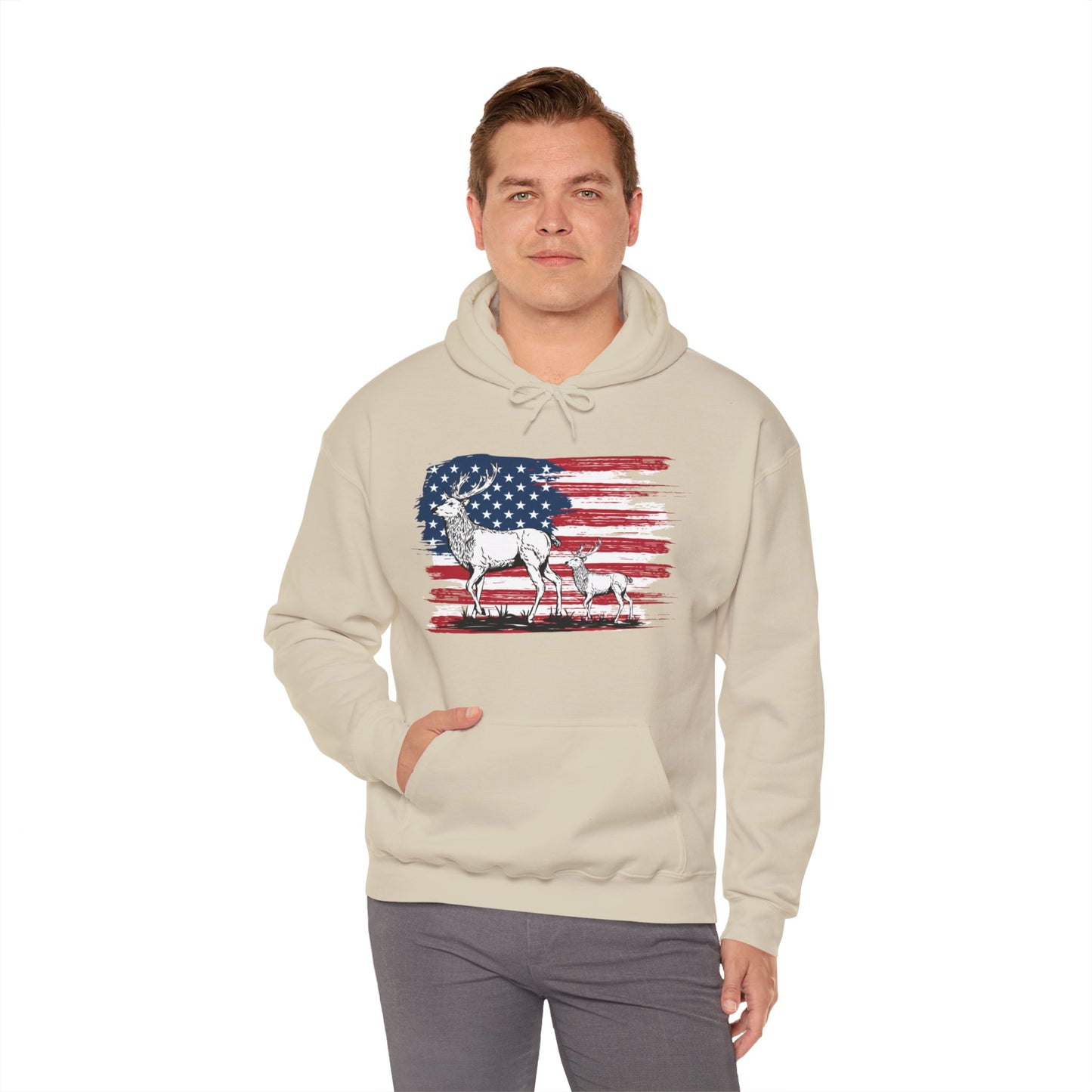 Elk American Flag Hooded Sweatshirt