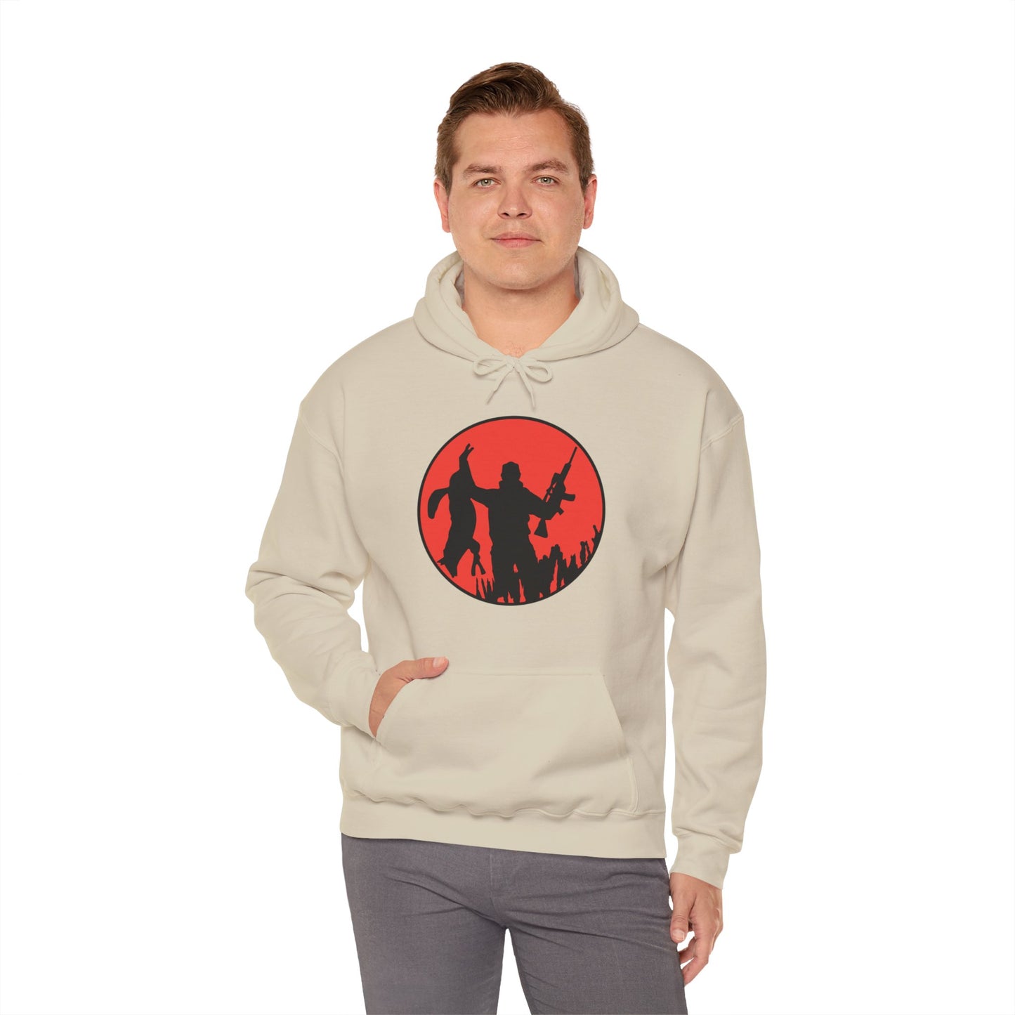 Coyote Hunter Holding Coyote Red Circle Hooded Sweatshirt