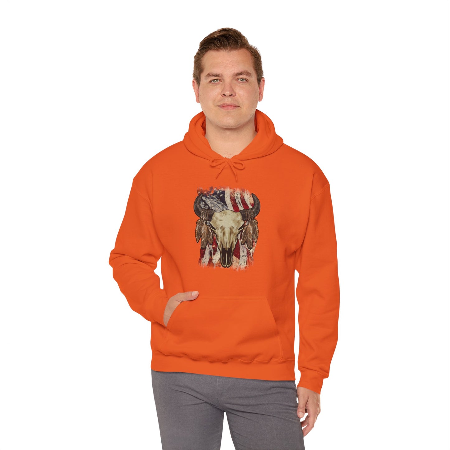 Bison Head American Flag Hooded Sweatshirt
