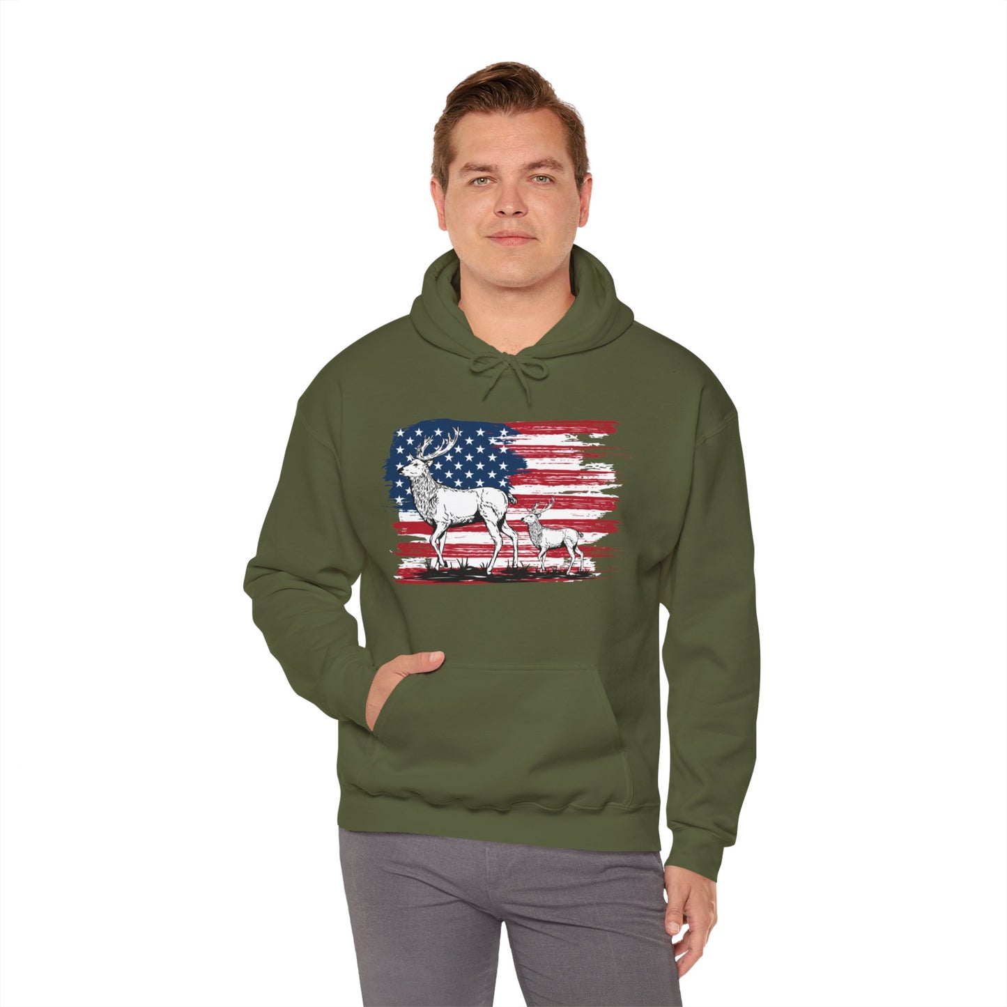 Elk American Flag Hooded Sweatshirt