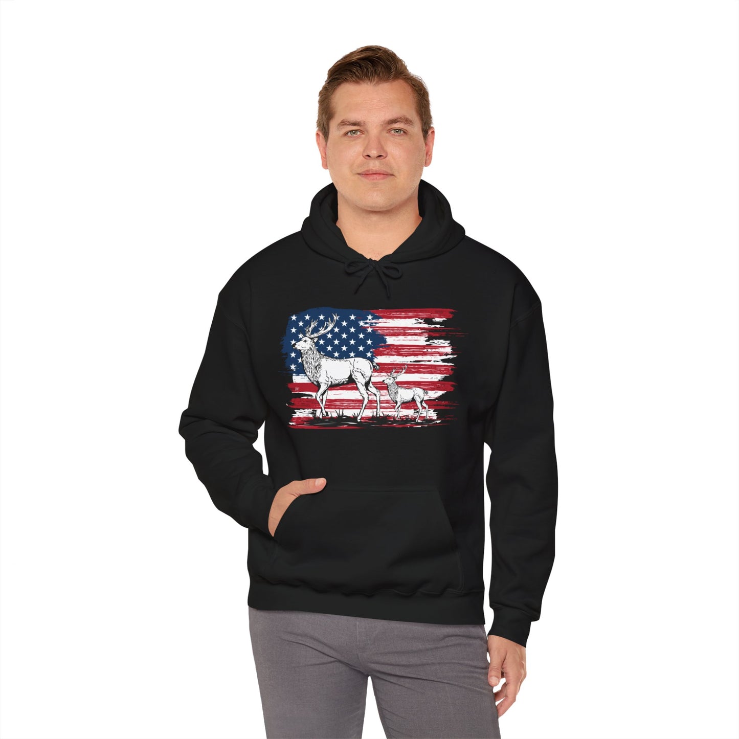Elk American Flag Hooded Sweatshirt