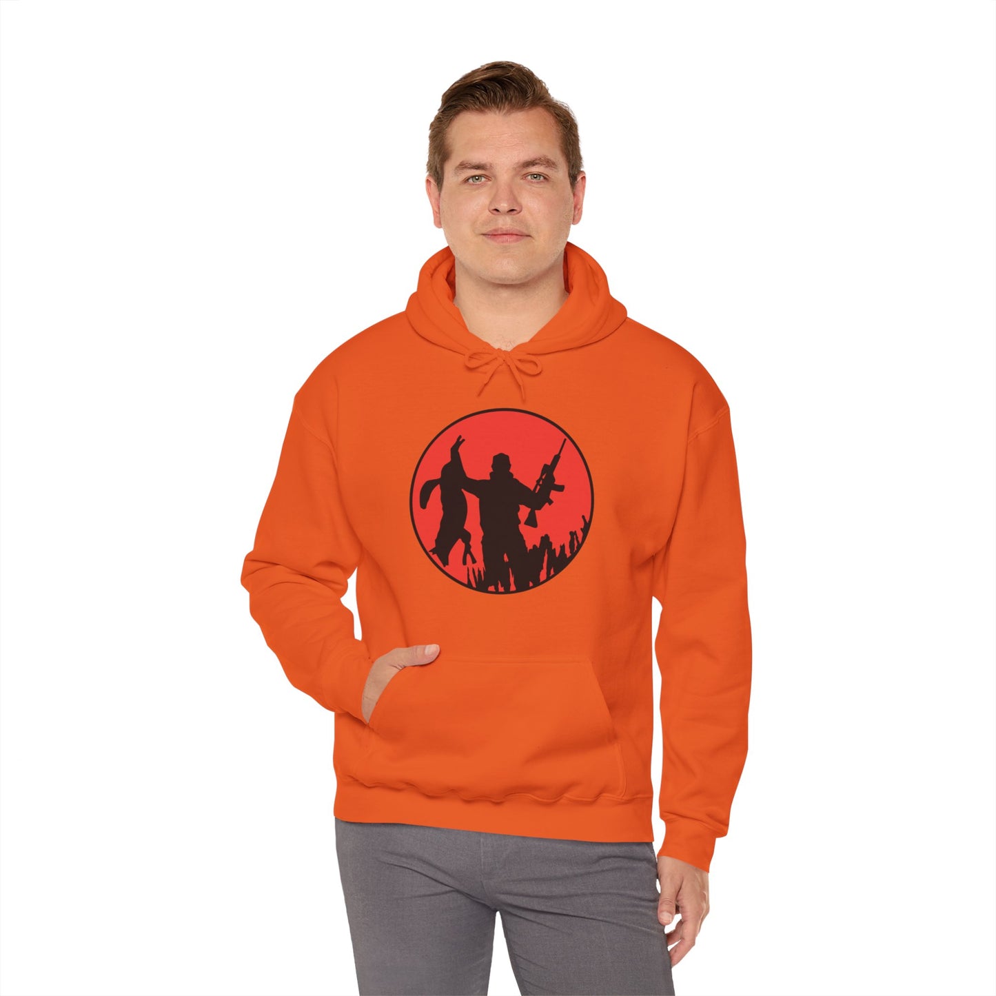 Coyote Hunter Holding Coyote Red Circle Hooded Sweatshirt