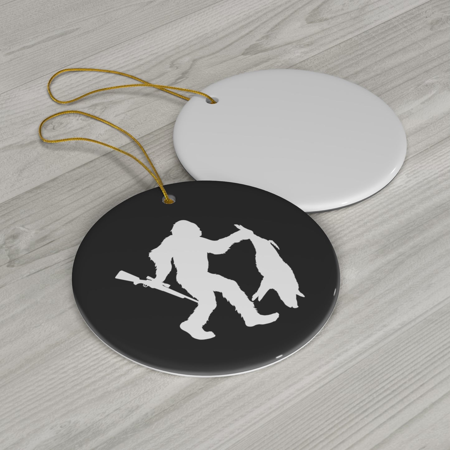 Bigfoot Hog Hunting Ceramic Christmas Ornament