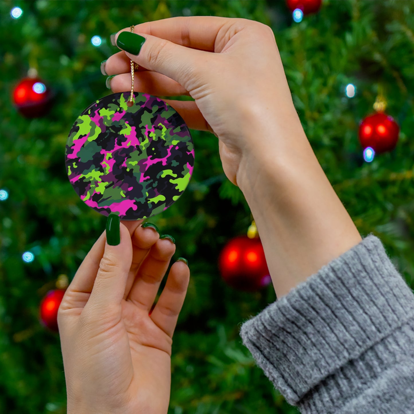 Neon Camo Ceramic Christmas Ornament