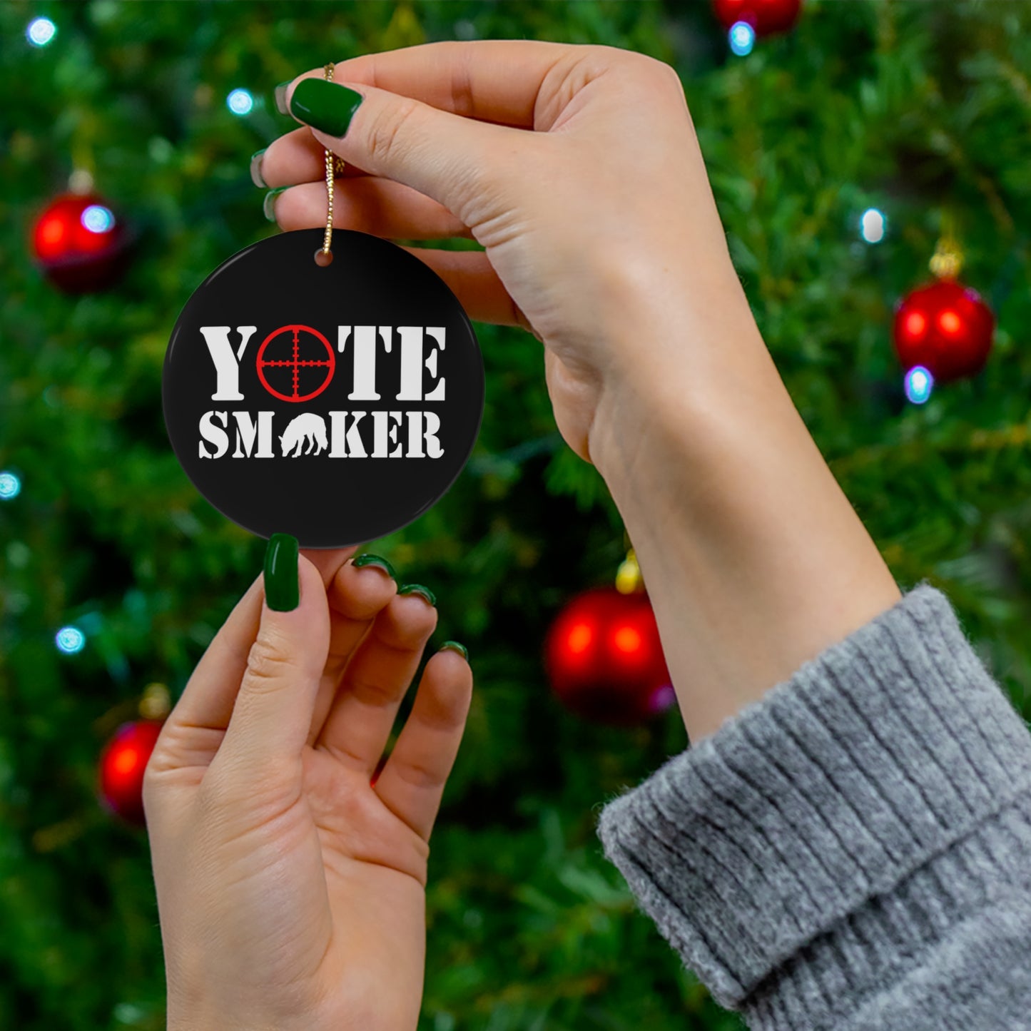 Yote Smoker Ceramic Christmas Ornament