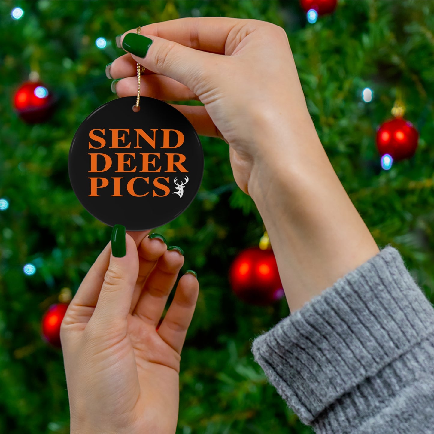 Send Deer Pics Ceramic Christmas Ornament