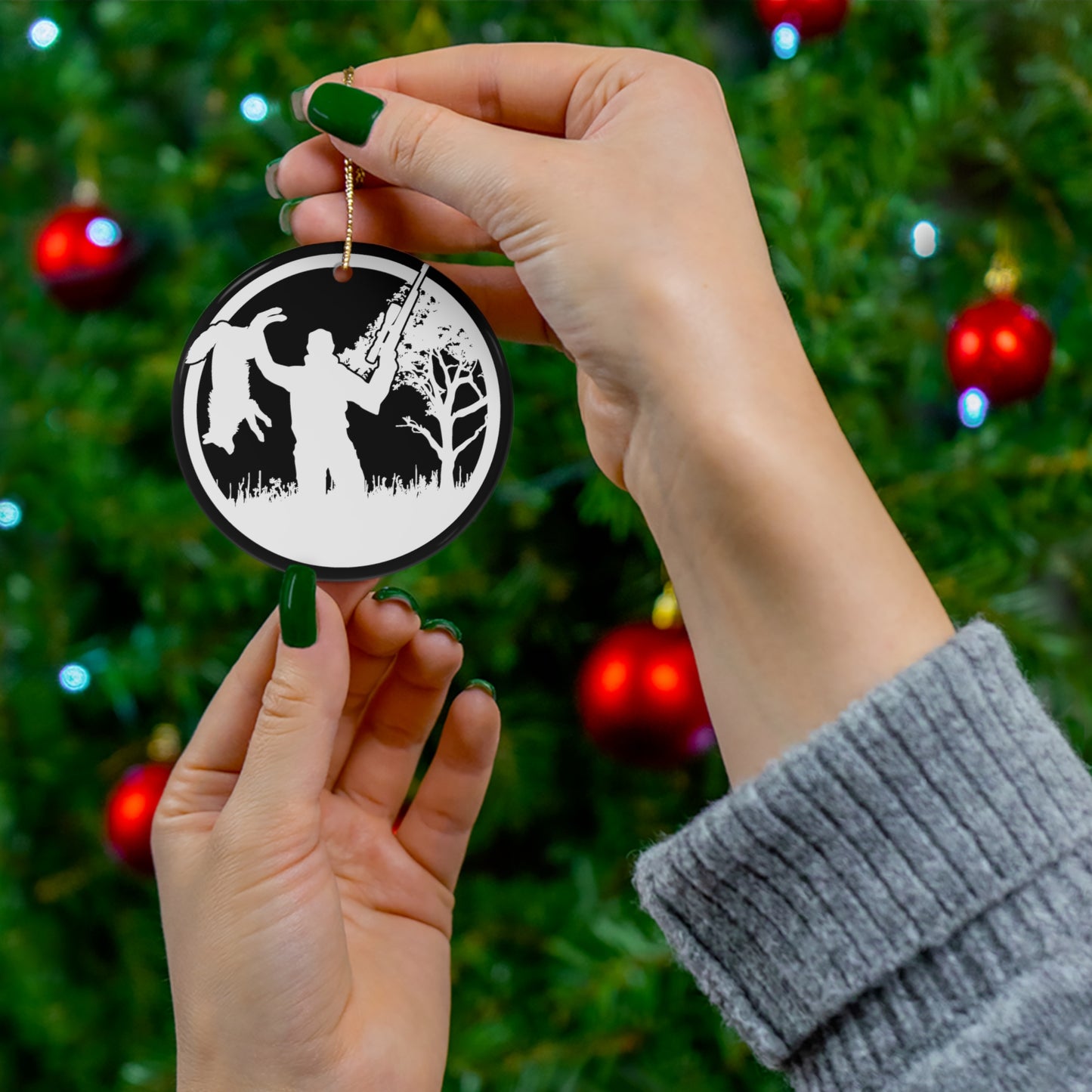 Coyote Hunter Ceramic Christmas Ornament