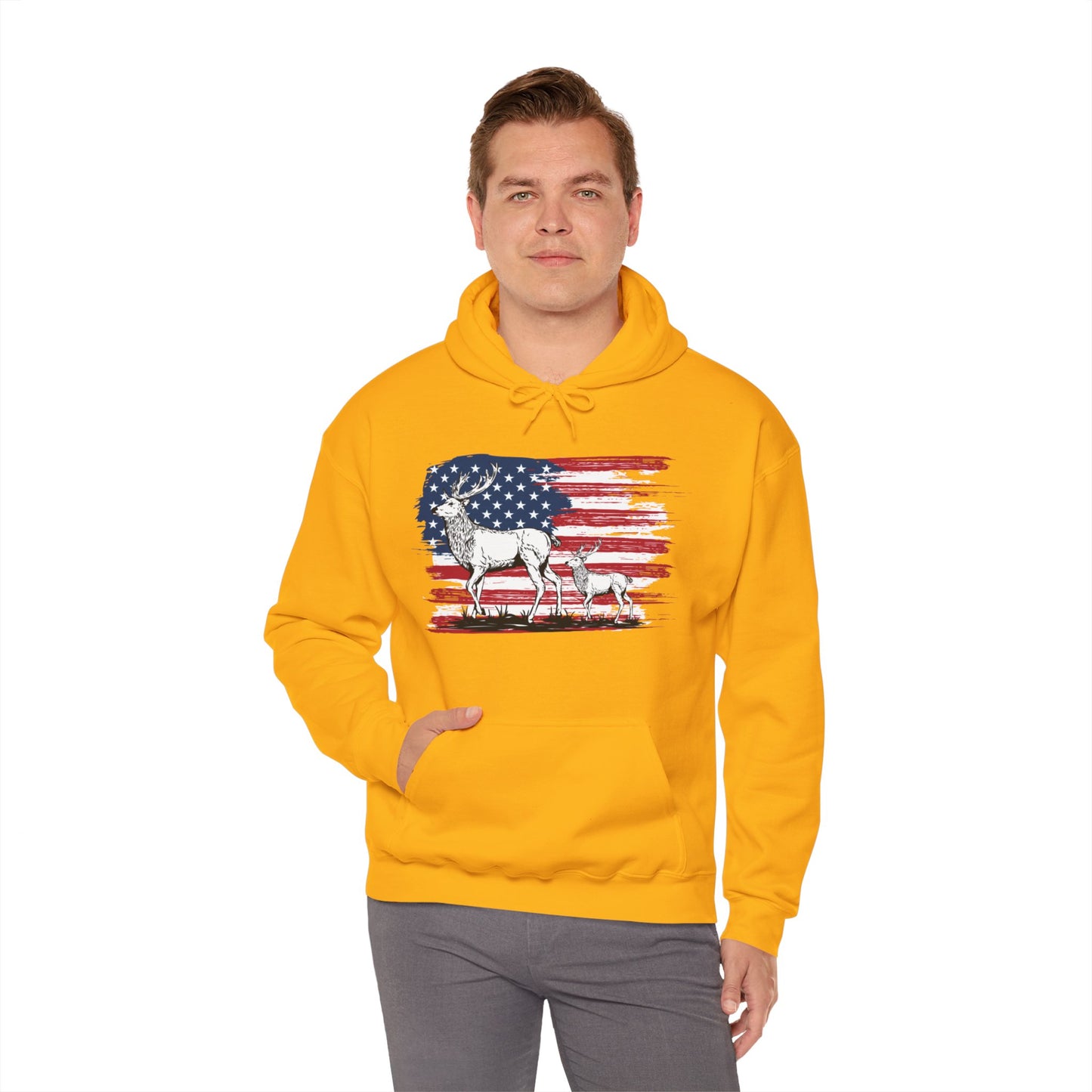Elk American Flag Hooded Sweatshirt