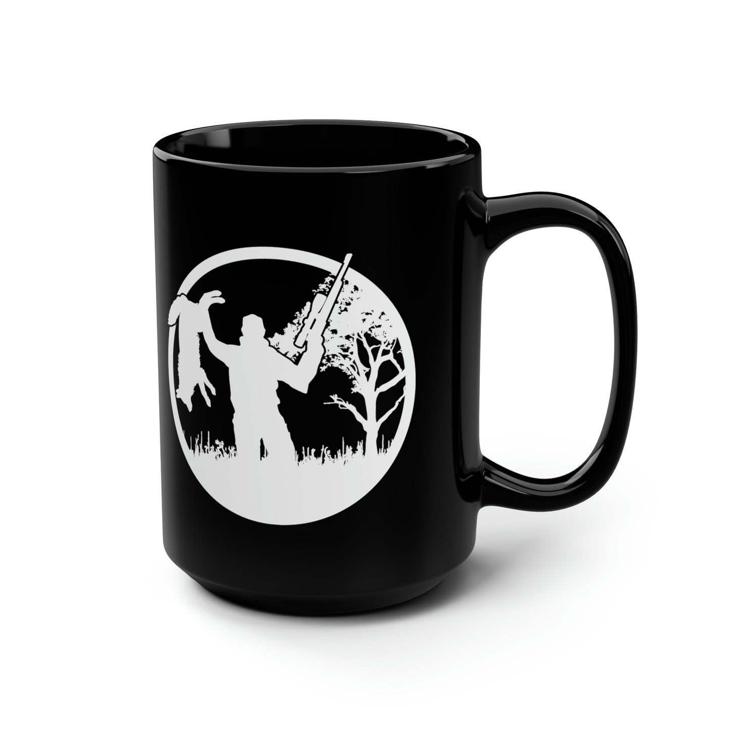 Coyote Hunter Holding Coyote White Circle Mug, 15oz