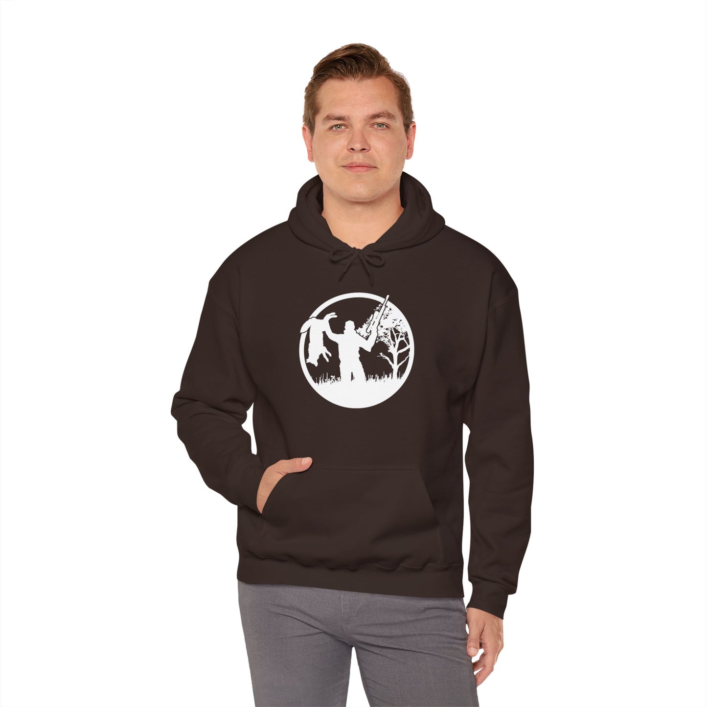 Coyote Hunter Holding Coyote White Circle Hooded Sweatshirt