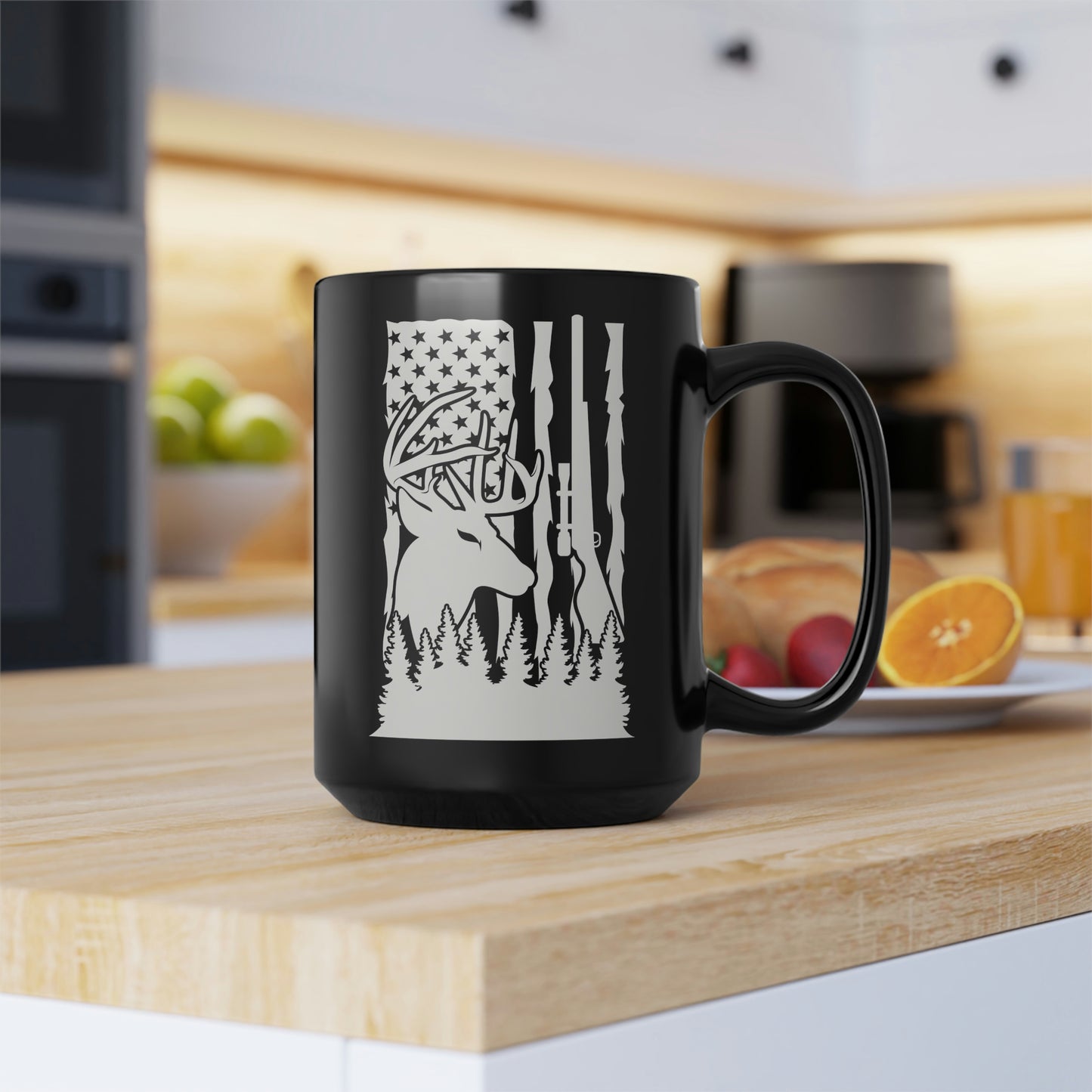 Deer Gun American Flag Mug, 15oz