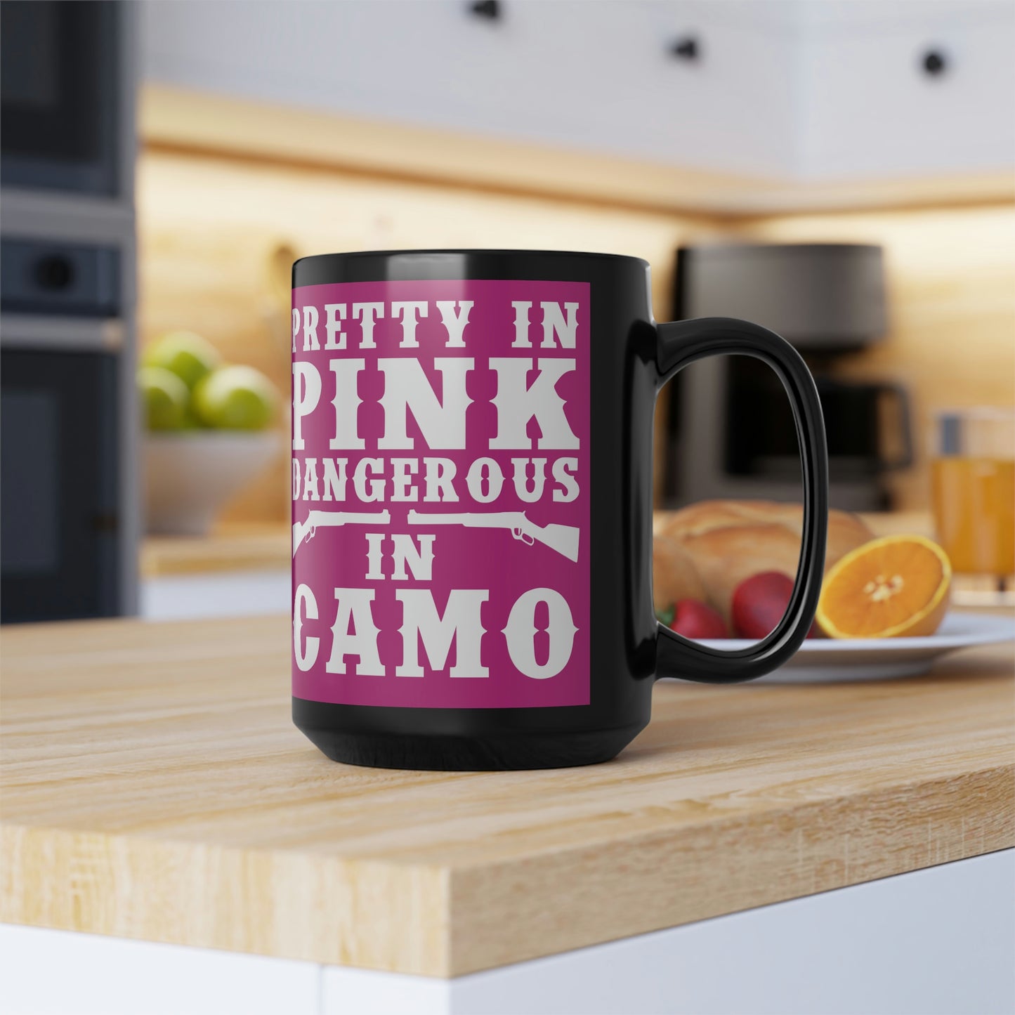 Pretty In Pink Dangerous in Camo Mug, 15oz