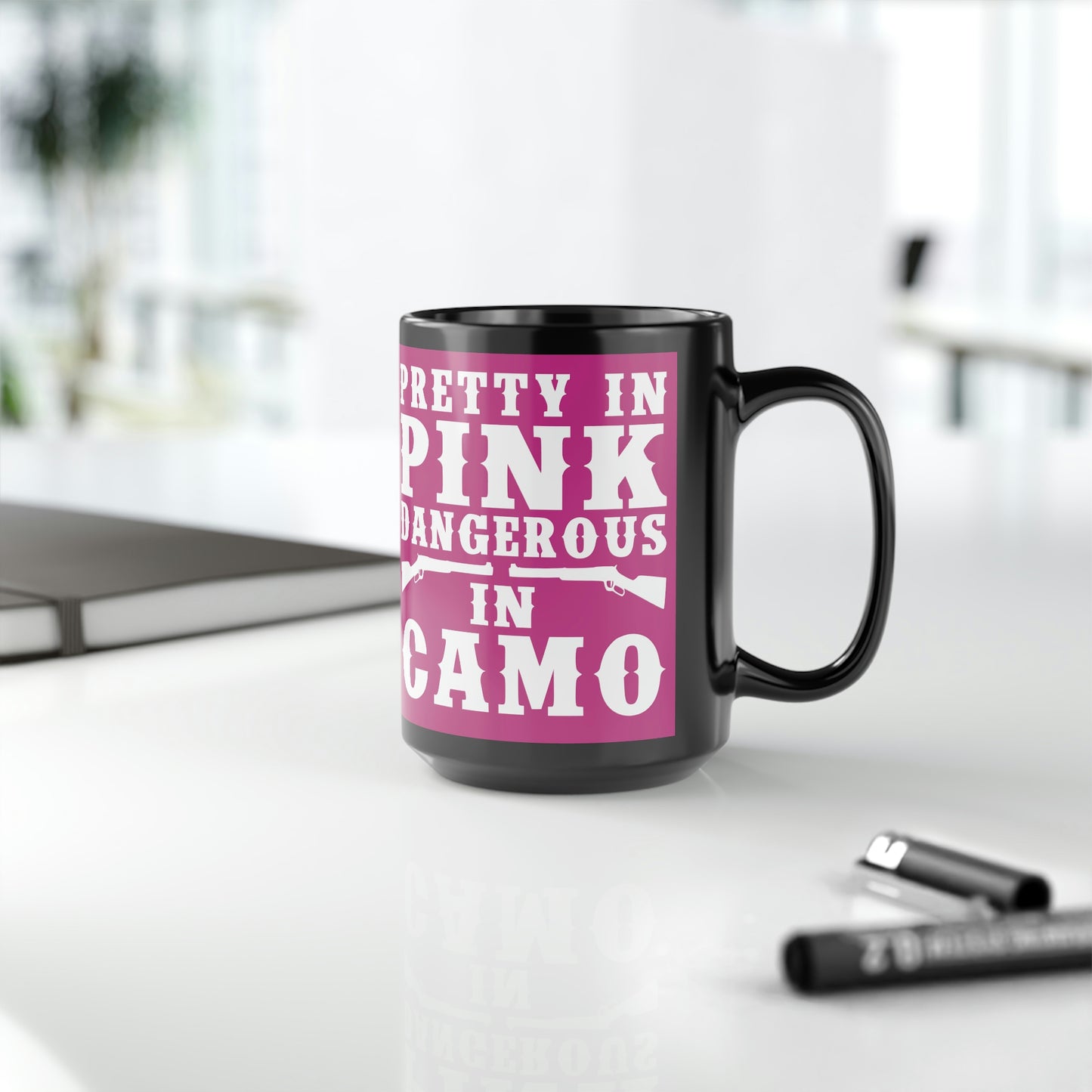 Pretty In Pink Dangerous in Camo Mug, 15oz