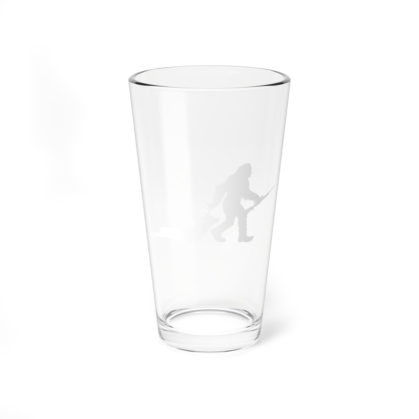 Bigfoot Dragging Deer Pint Glass