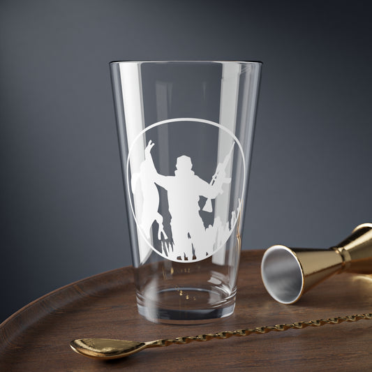 Coyote Hunter Holding Coyote Circle Pint Glass