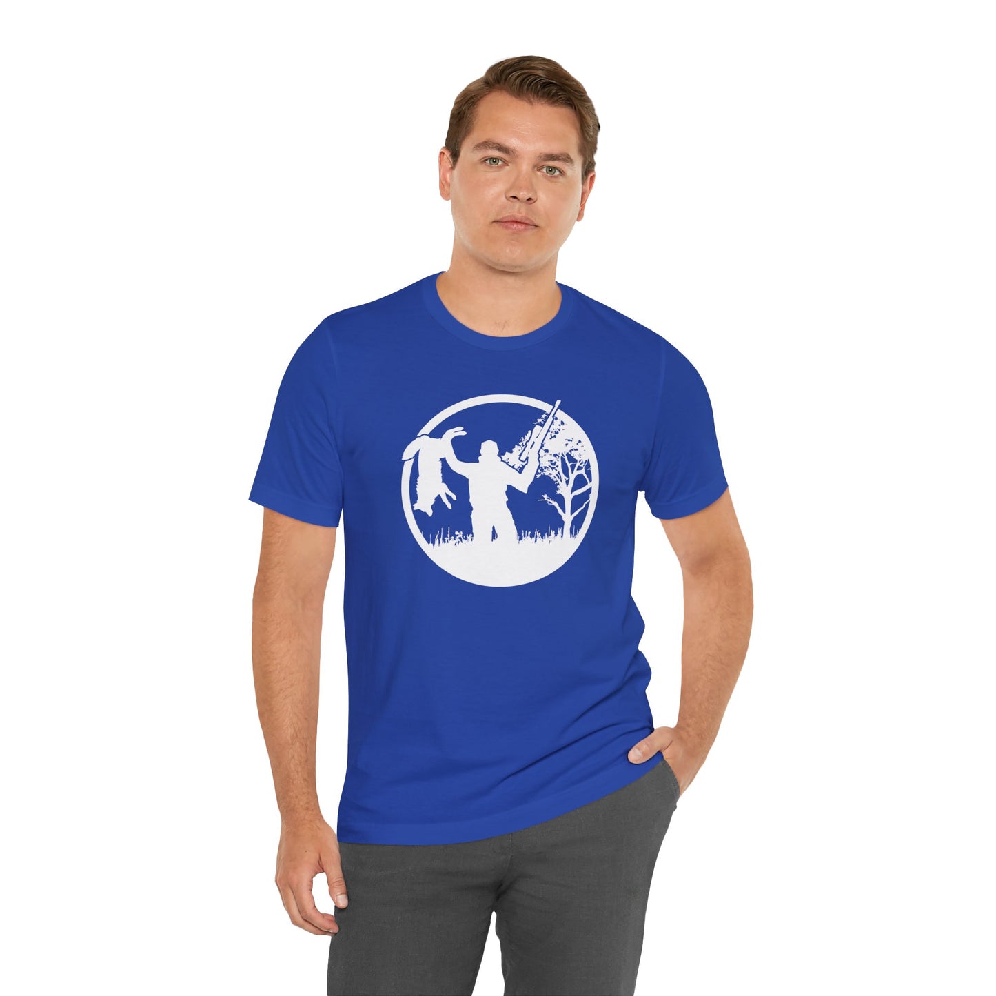 Coyote Hunter Holding Coyote White Circle T-Shirt