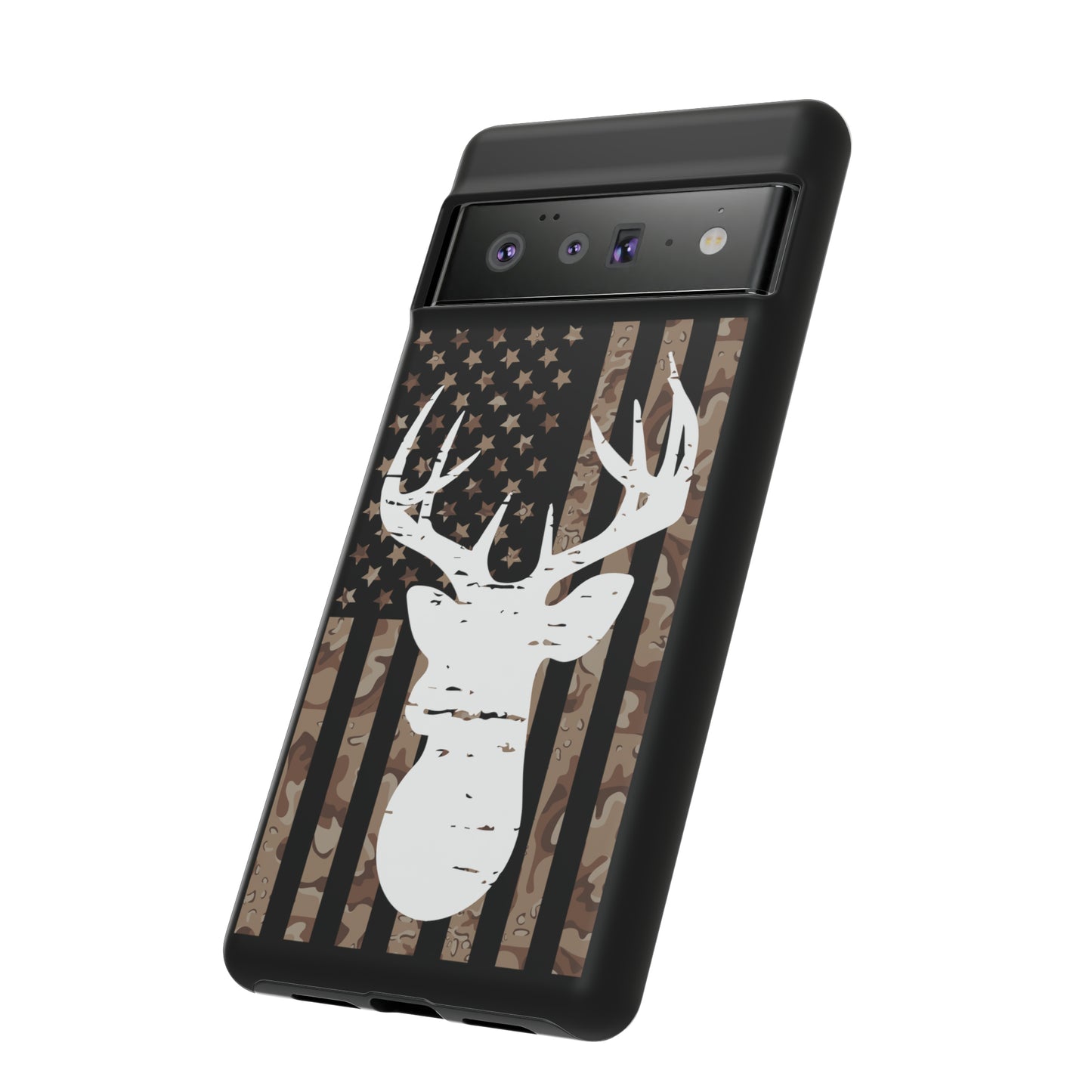 Woodland Camo Deer Head American Flag Phone Case