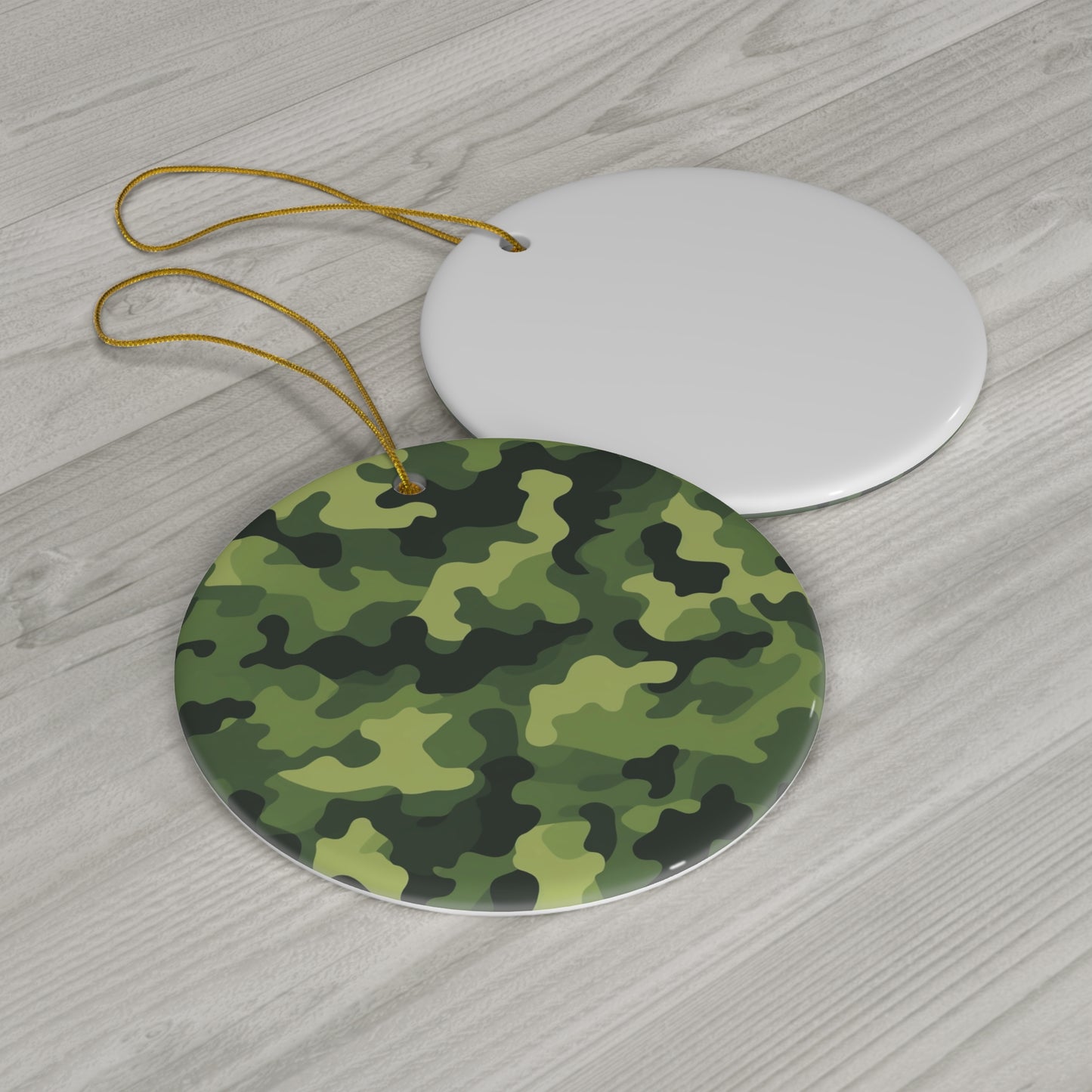 Light Green Camo Ceramic Christmas Ornament