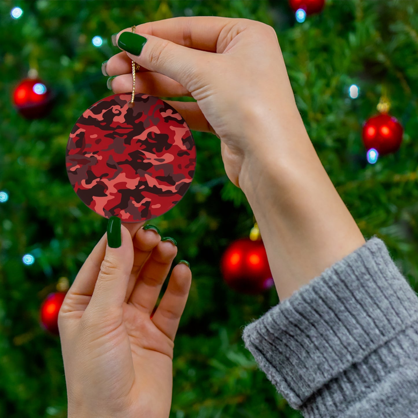 Red Camo Ceramic Christmas Ornament