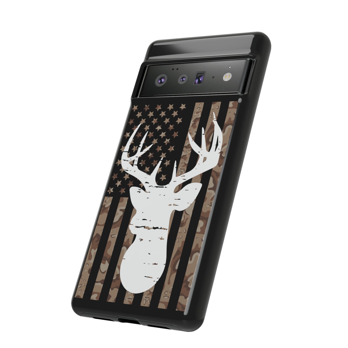 Woodland Camo Deer Head American Flag Phone Case