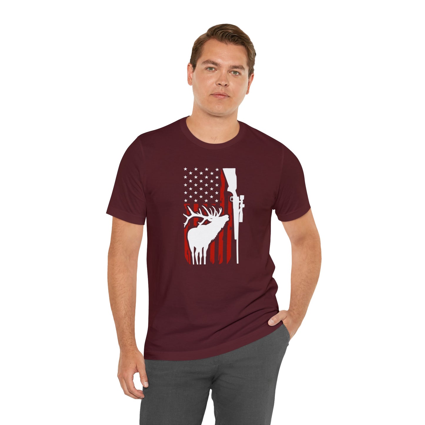 Elk American Flag Gun T-Shirt