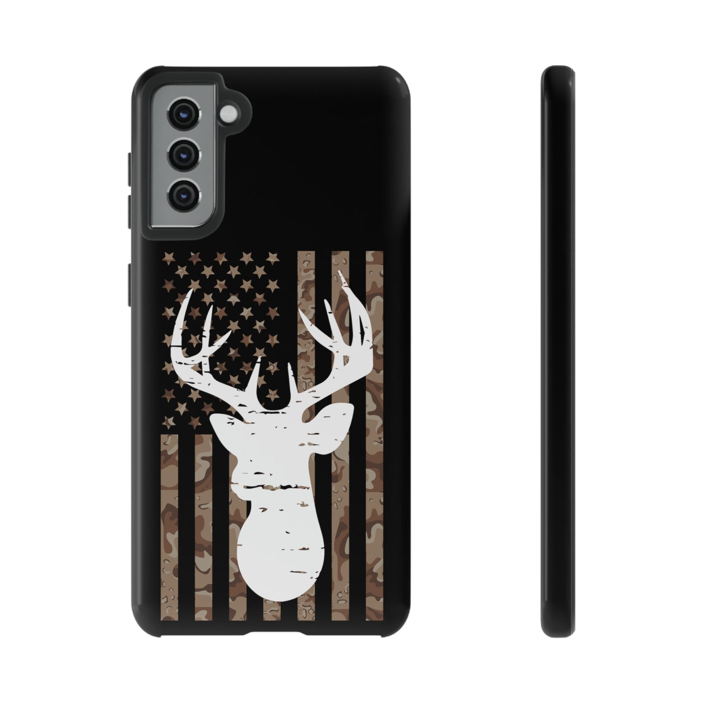 Woodland Camo Deer Head American Flag Phone Case