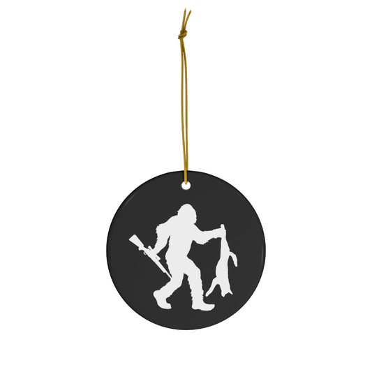 Bigfoot Coyote Hunter Ceramic Christmas Ornament