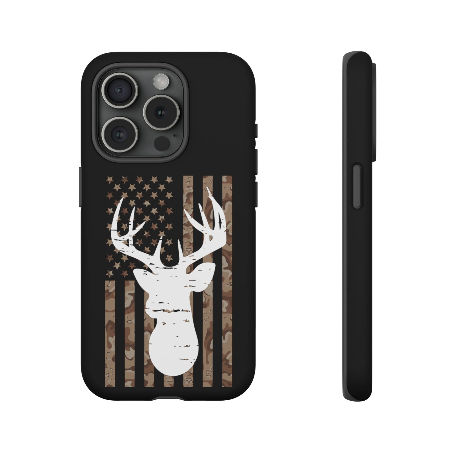 Woodland Camo Deer Head American Flag Phone Case