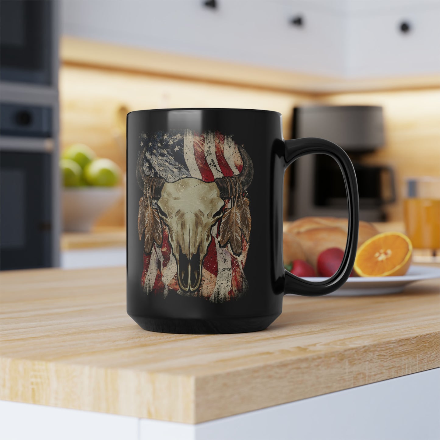 Bison Head American Flag Hunting Mug, 15oz