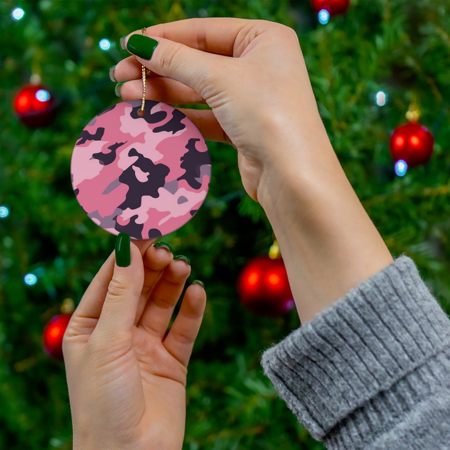 Pink Camo Ceramic Christmas Ornament