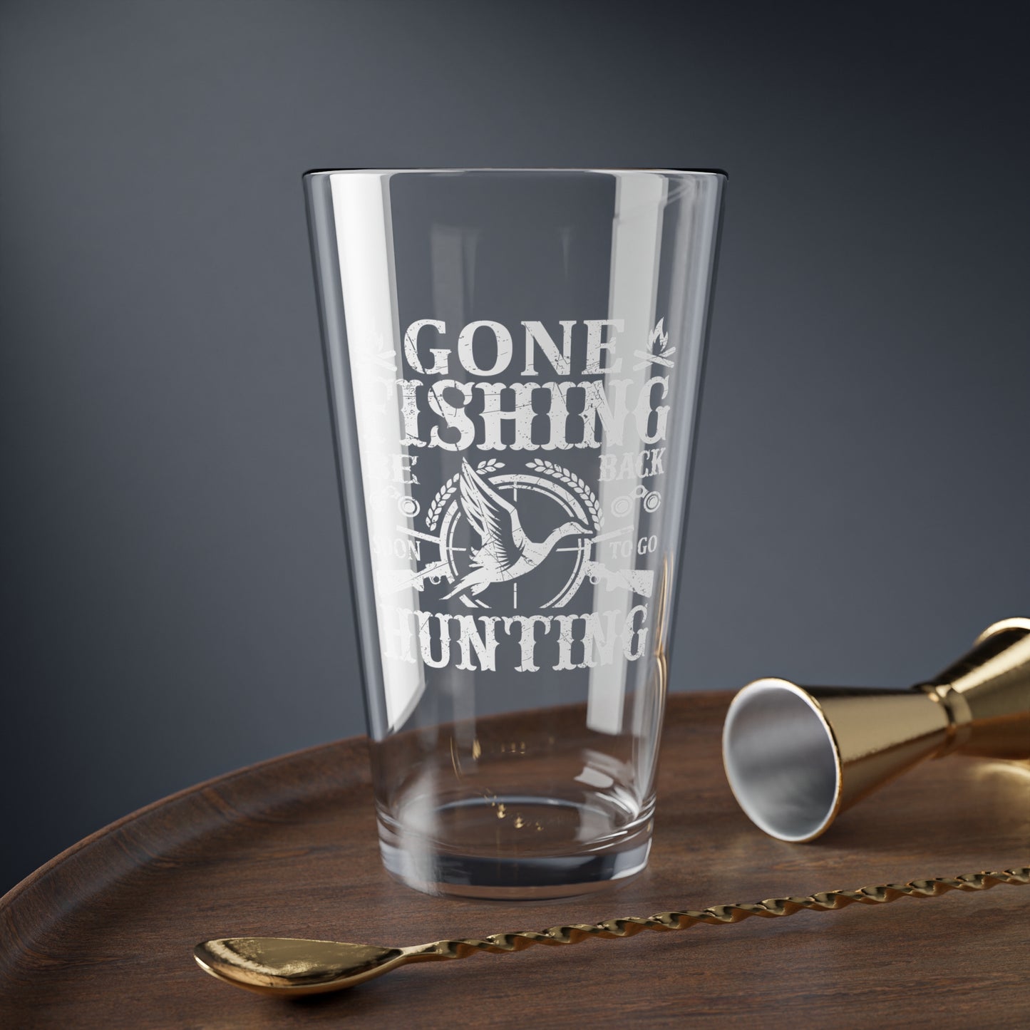 Gone Fishing Be Back Soon To Go Hunting  Pint Glass