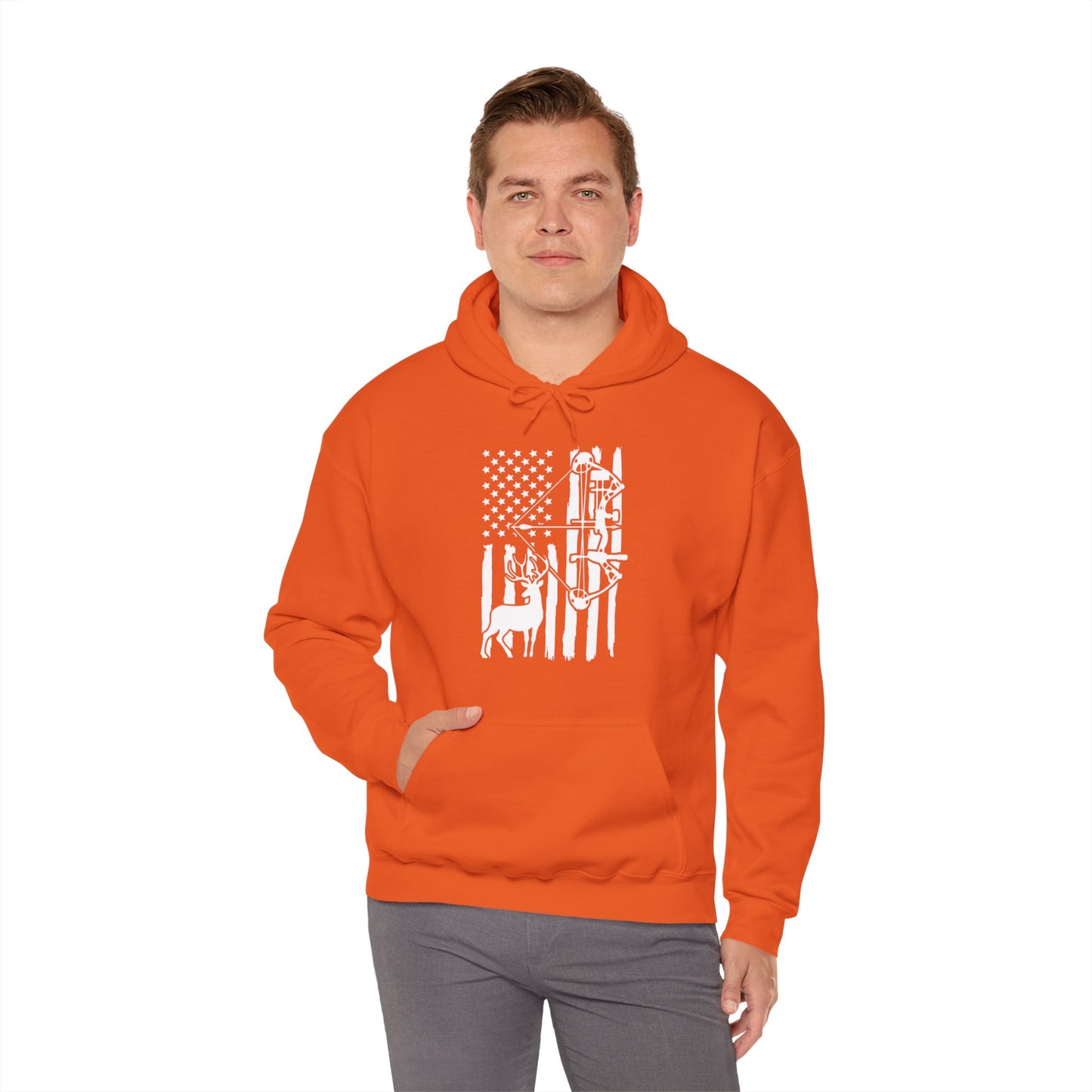 US Flag With Deer and Bow Hooded Sweatshirt