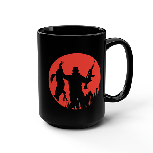 Coyote Hunter Holding Coyote Red Circle Mug, 15oz