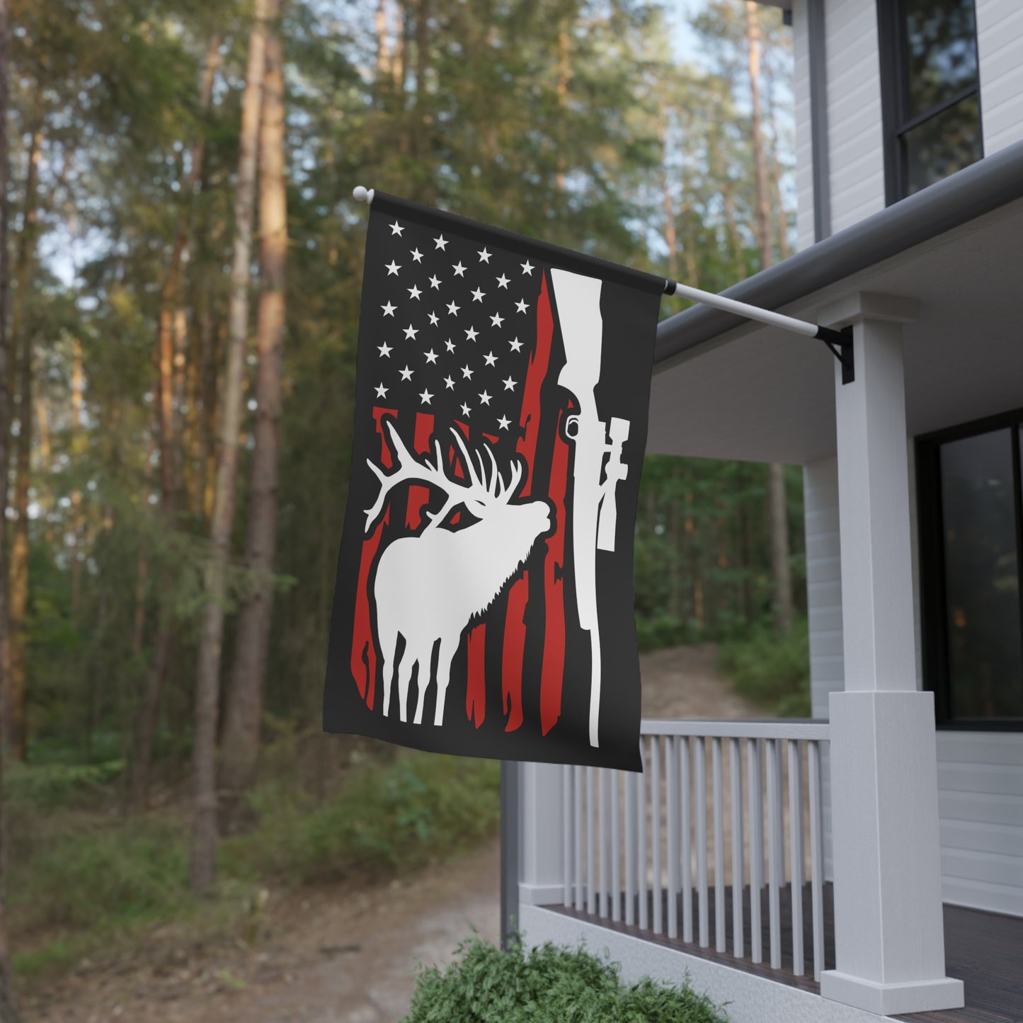 Elk Hunting American Flag