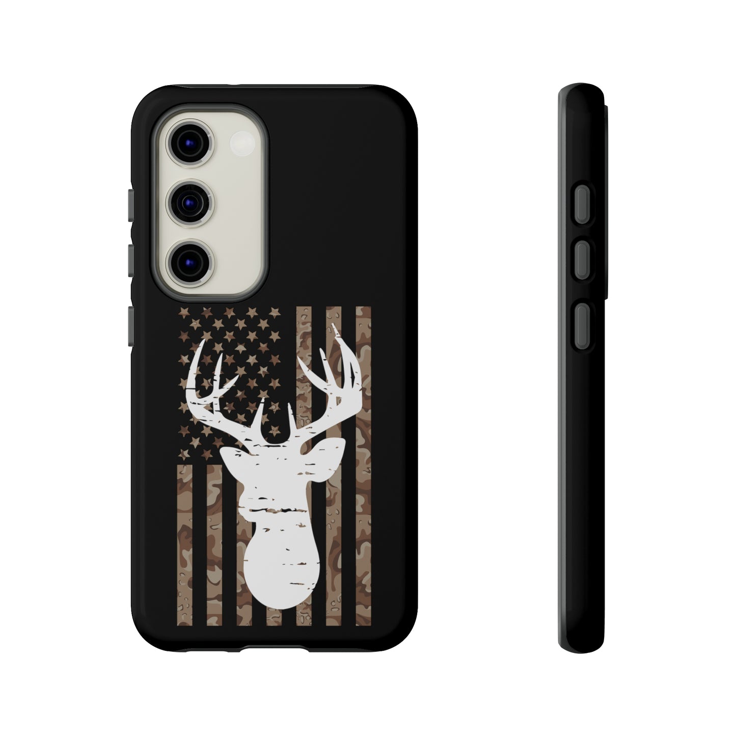 Woodland Camo Deer Head American Flag Phone Case