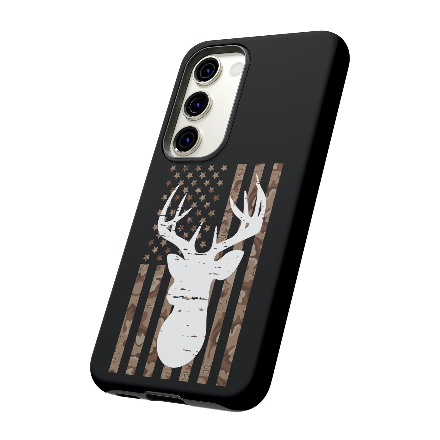 Woodland Camo Deer Head American Flag Phone Case