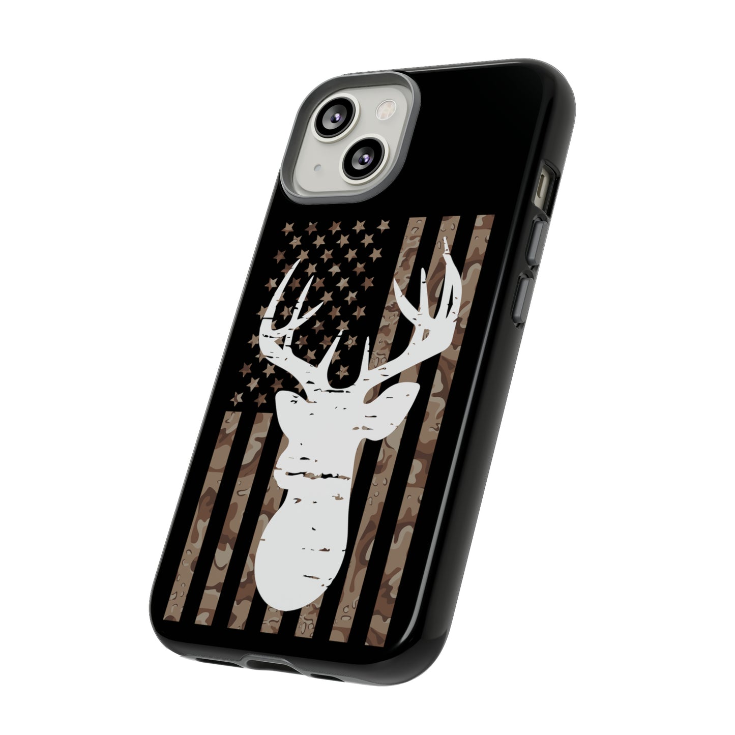 Woodland Camo Deer Head American Flag Phone Case