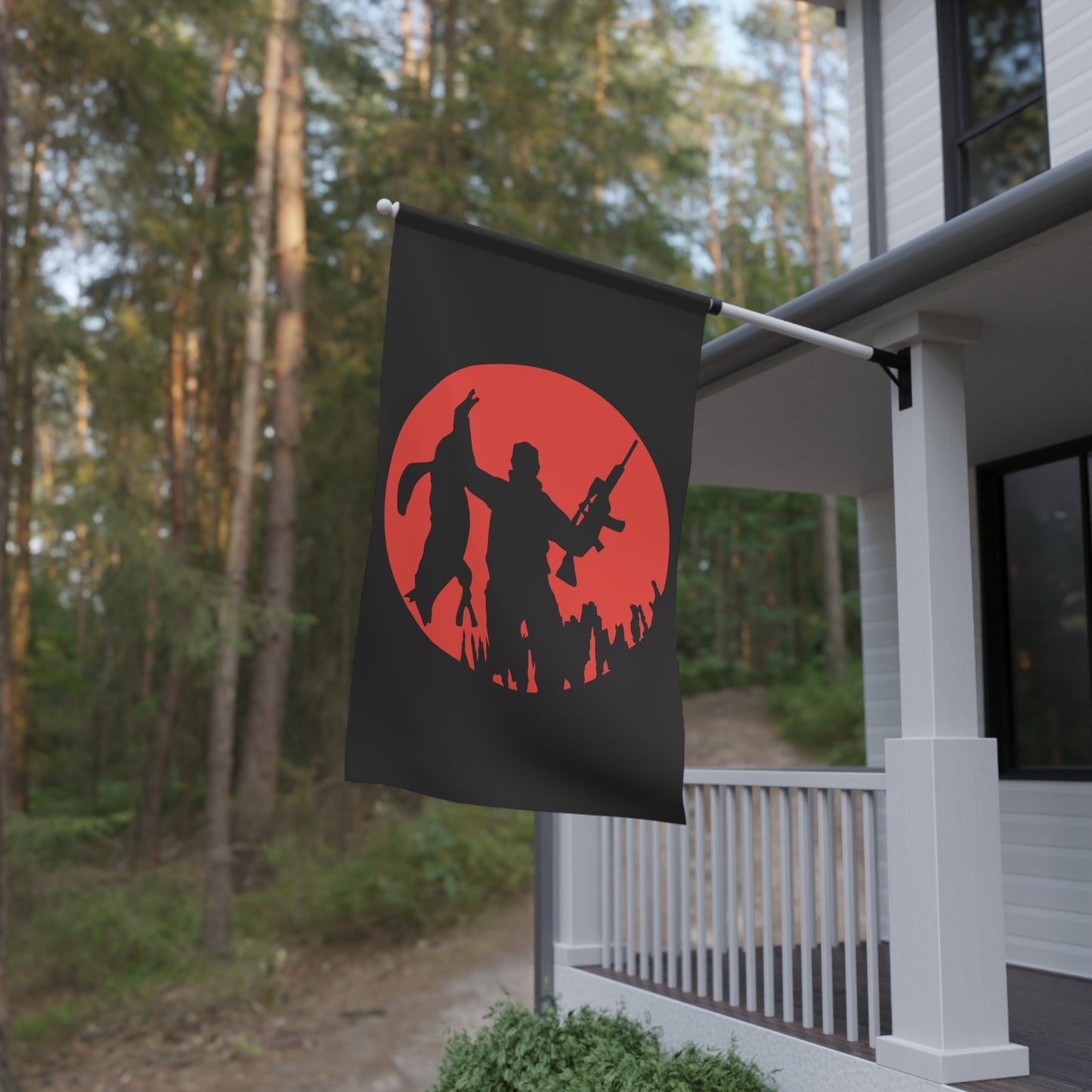 Coyote Hunter Holding Coyote Red Circle Flag