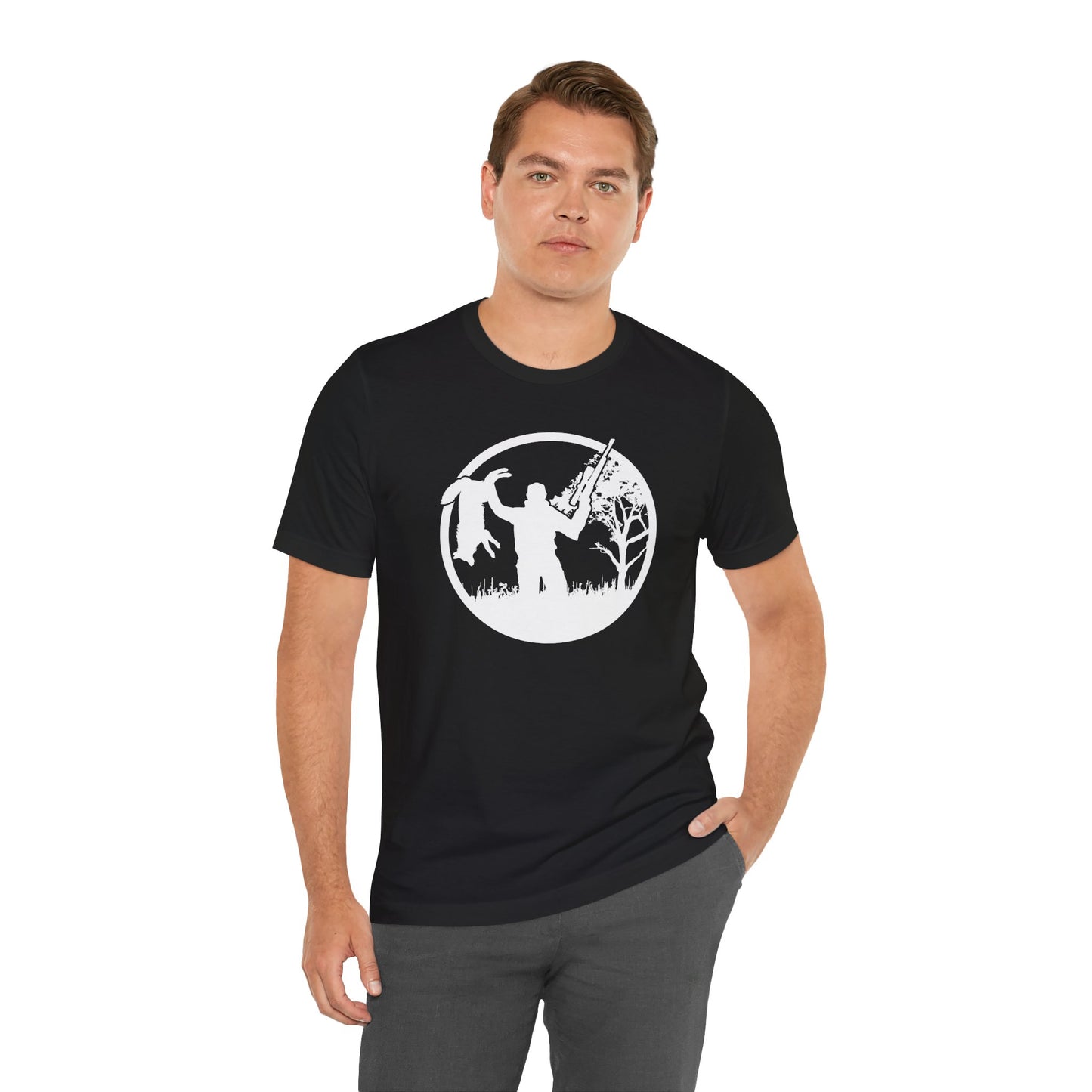 Coyote Hunter Holding Coyote White Circle T-Shirt