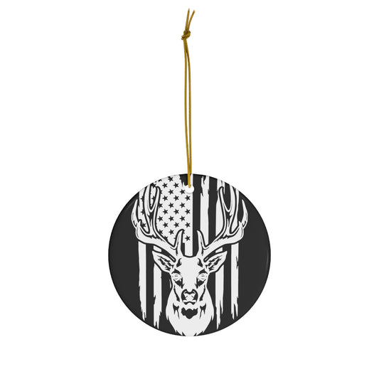 Deer Head American Flag Ceramic Christmas Ornament